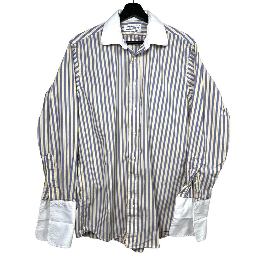 VTG Burberry of London striped 80s Ply 100% cotton button up shirt sz M 15.5-34โ